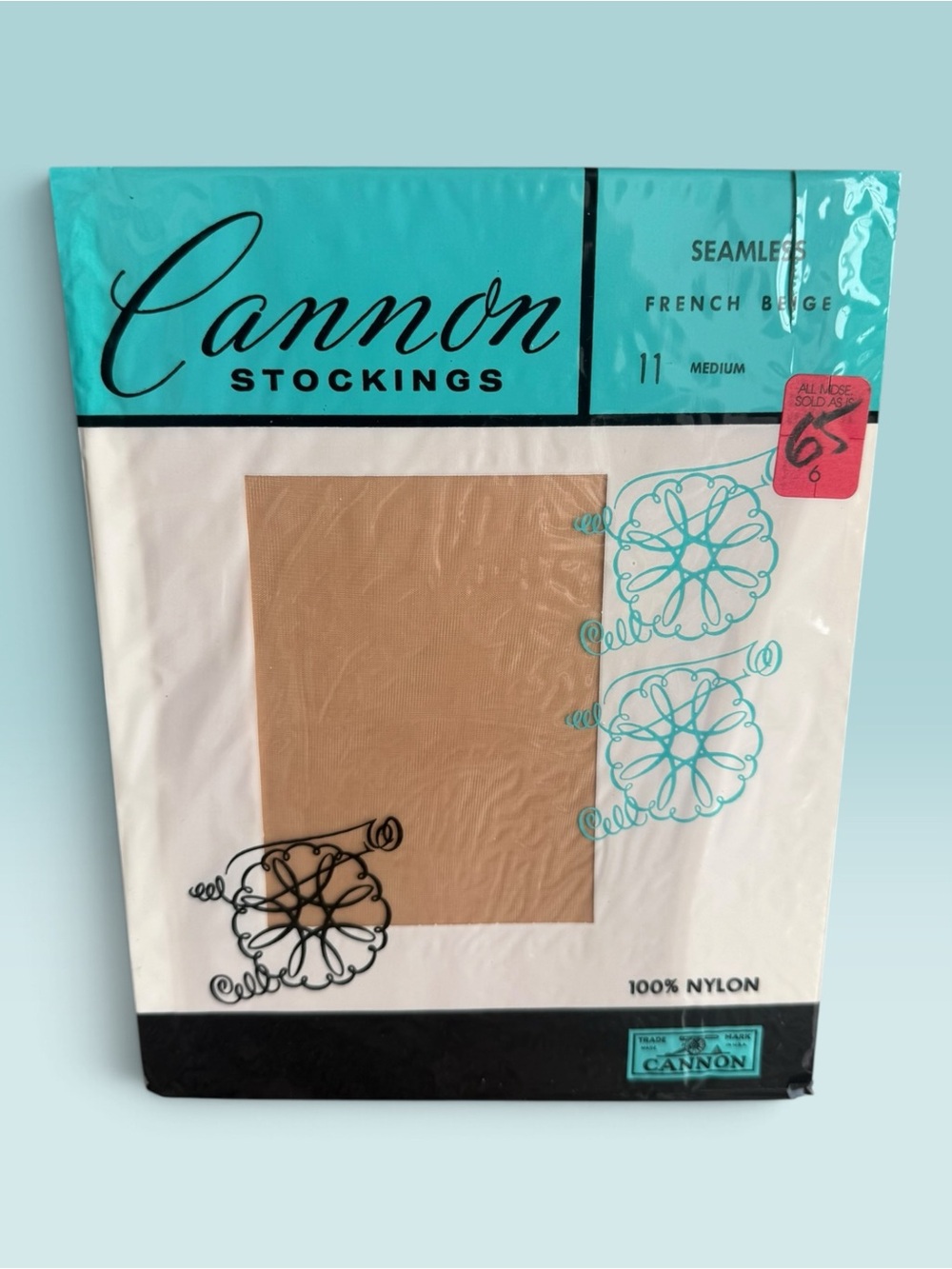 Vintage Cannon Seamless Stockings 100% Nylon French Beige Size 11 Medium